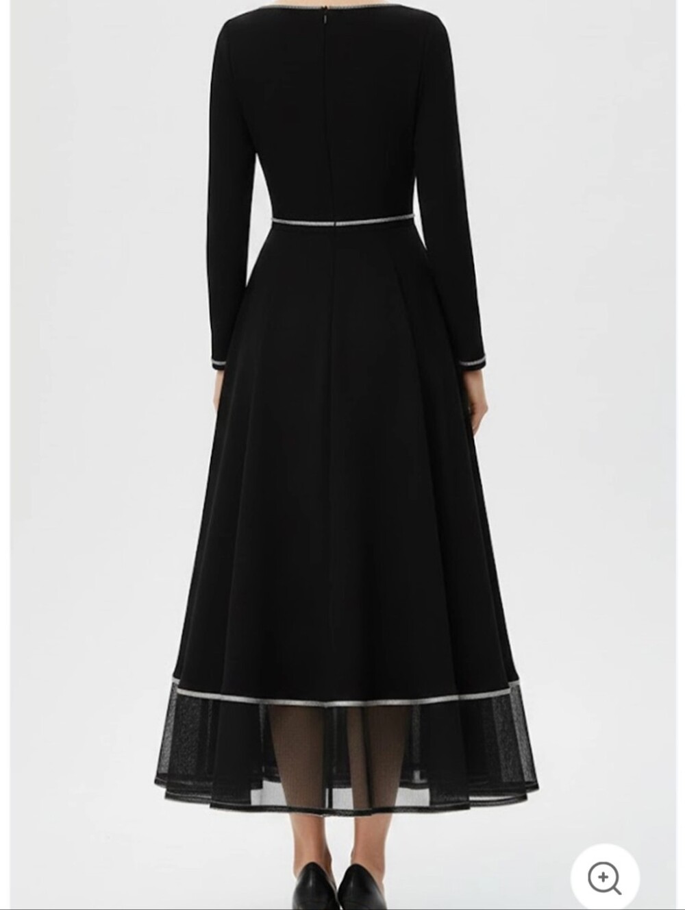 Mooyius Long Sleeve Contrast Trim Midi Dress With Flared Skirt Size Large NWT - Picture 5 of 12